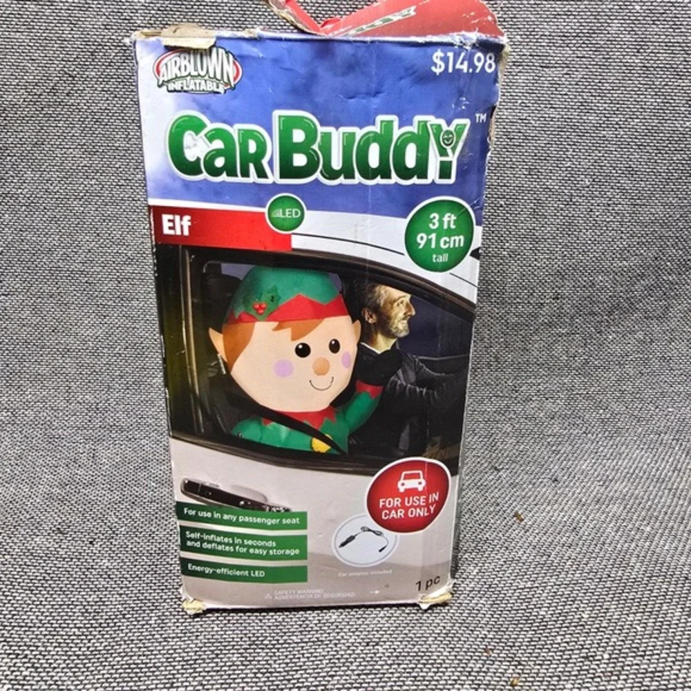 Airblown Inflatable Car Buddy‎ Elf 3ft Christmas LED In-Car Decoration Gemmy
